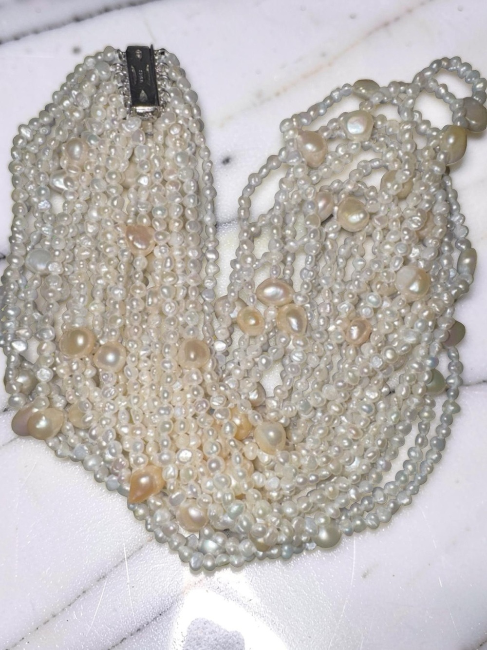 Silver Multi-Strand Freshwater Pearl Necklace - Picture 3 of 6